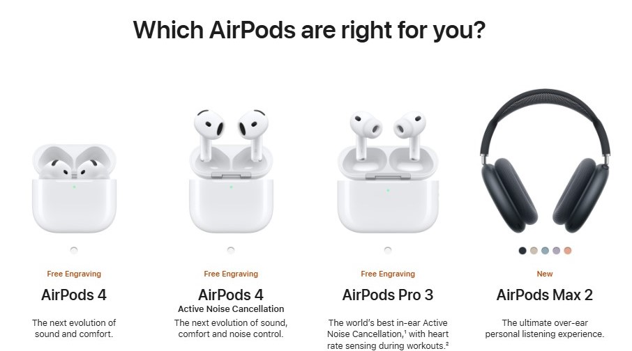 apple airpods 4 compare